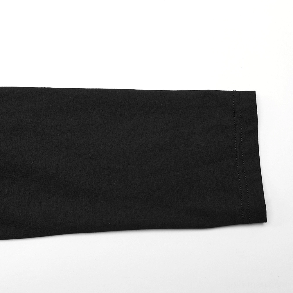 Cuff detail of black gothic sweatshirt showing hemmed sleeve edge and fitted construction
