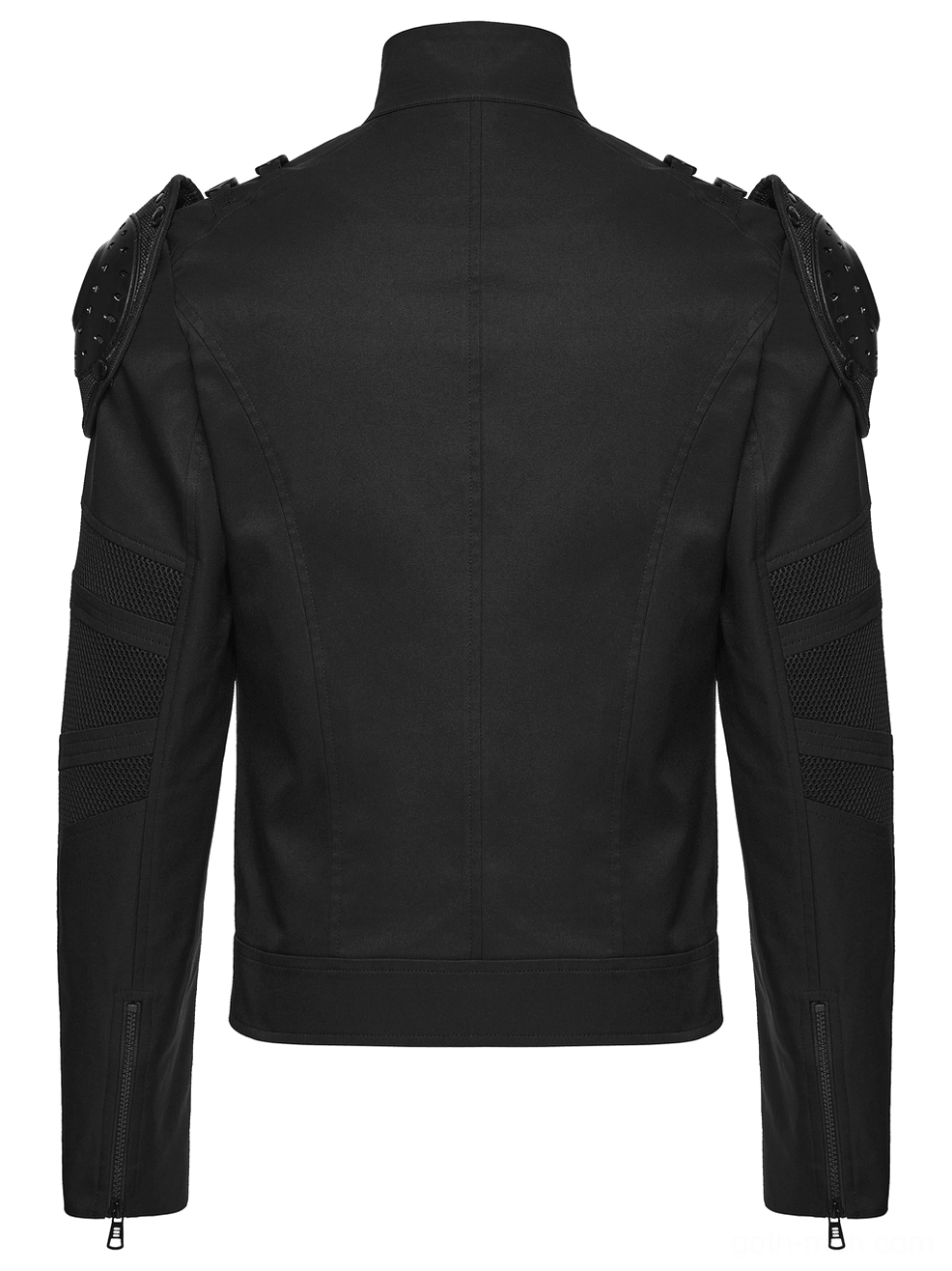 Black Gothic Tactical Jacket - Rear Flat View with Zippered Cuffs and Clean Back Panel