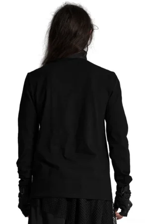 Black gothic techwear sweatshirt rear view showing stand collar and fitted silhouette