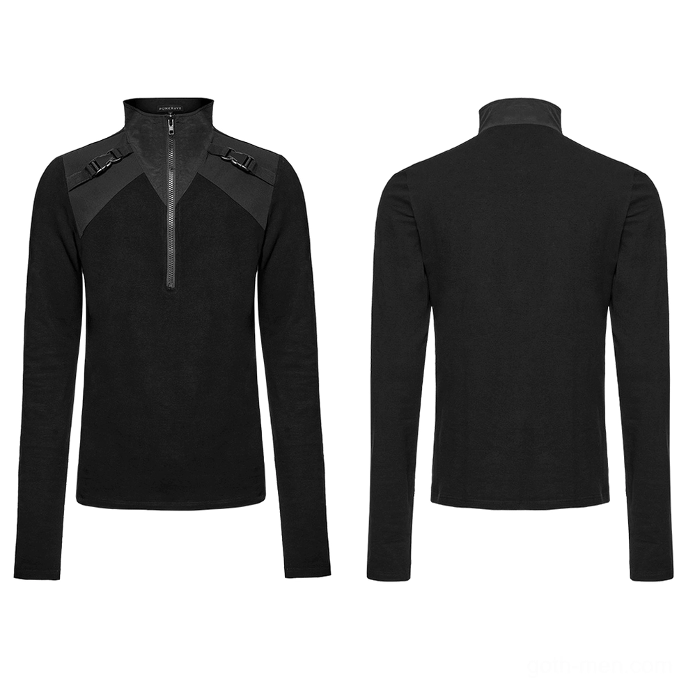 Black gothic techwear zippered sweatshirt flat lay front and back comparison view