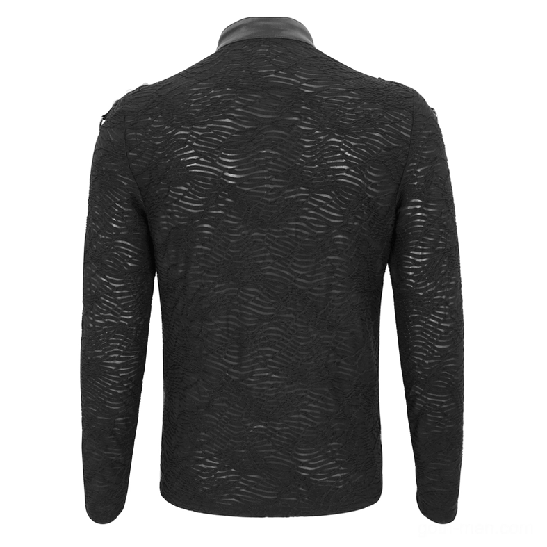 Black wavy textured gothic top full back panel - rear flat lay view