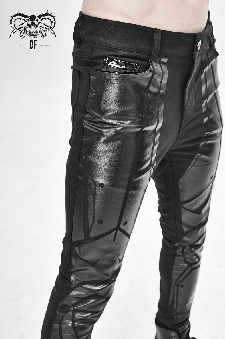 Black gothic trousers alternative angle showing PU striped design elements