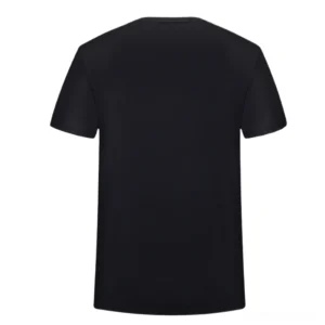 Black crew neck t-shirt back view, solid gothic alternative style, plain design