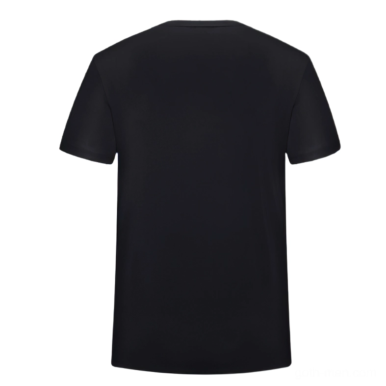 Black crew neck t-shirt back view, solid gothic alternative style, plain design