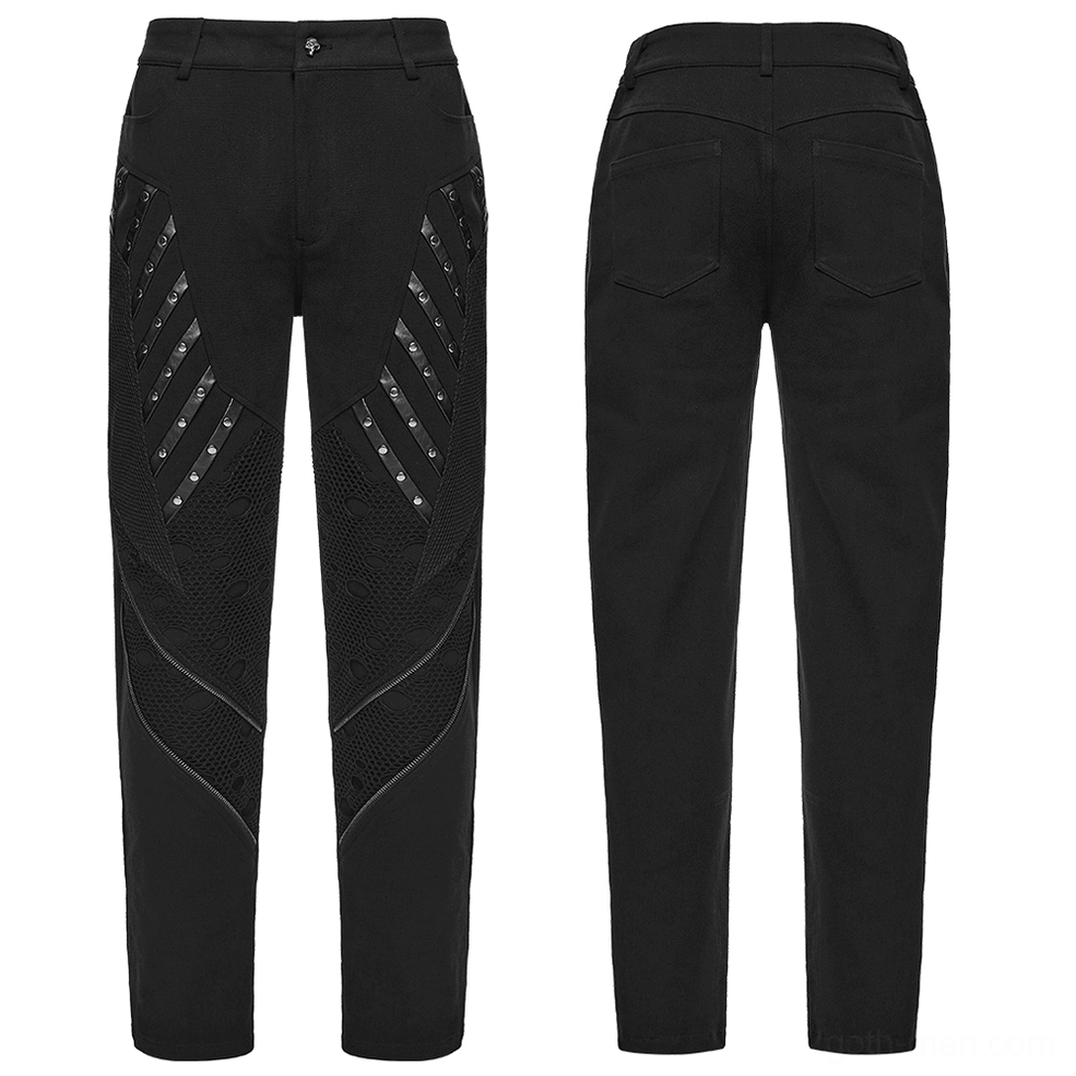 Black gothic twill pants flat lay front and rear showing mesh panel construction