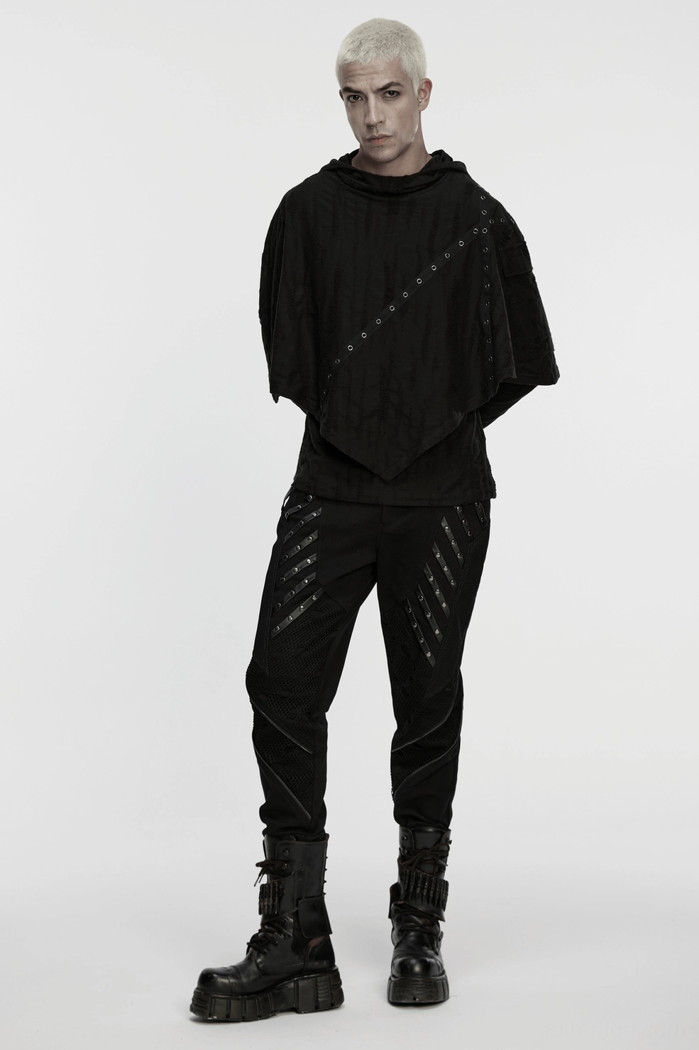 Black gothic twill slim-fit pants product showcase showing overall design aesthetic