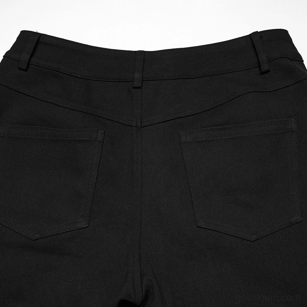 Close-up top-down view of gothic pants waistband and belt loops