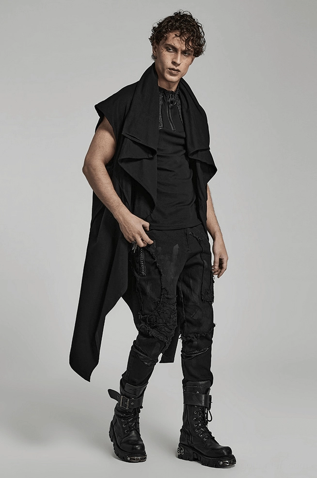Black gothic asymmetrical knit vest alternative angle flat lay view