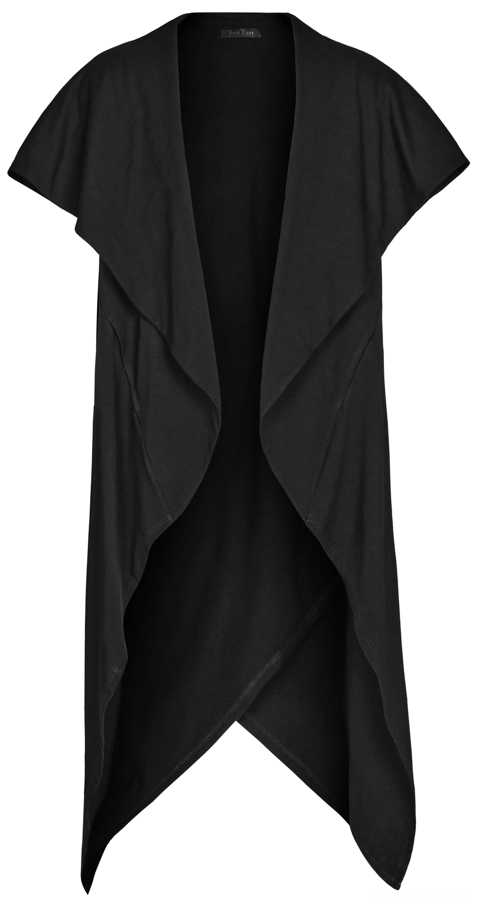 Black gothic knit vest flat lay rear view showing ruched cutout design and back construction