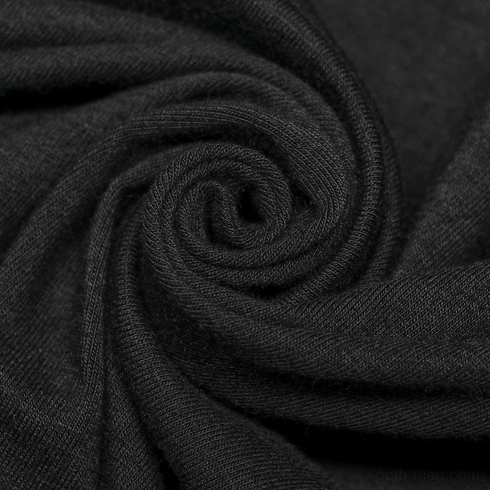 Close-up detail of black gothic knit vest ruched horizontal cutout back embellishment