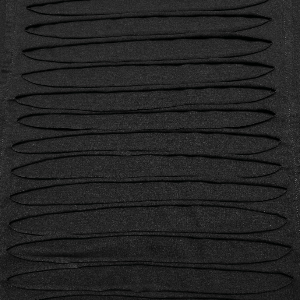 Close-up seam and stitch detail of black gothic knit vest showing construction quality