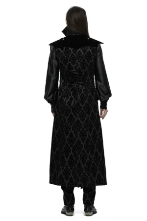 Gothic waistcoat back design showing lace-up fastening and velvet shoulder panel accents on model