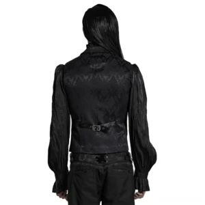 Black gothic waistcoat back view showing adjustable buckle and structured silhouette