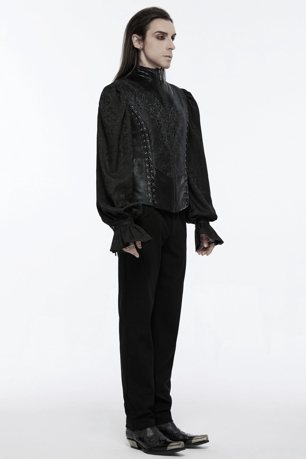 Black gothic jacquard waistcoat fabric composition care instructions and material details