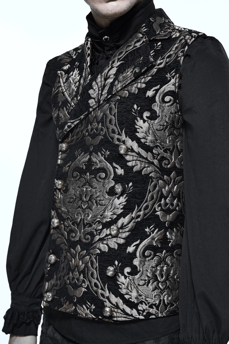 Black filigree gothic waistcoat ornate metal button decorative accents