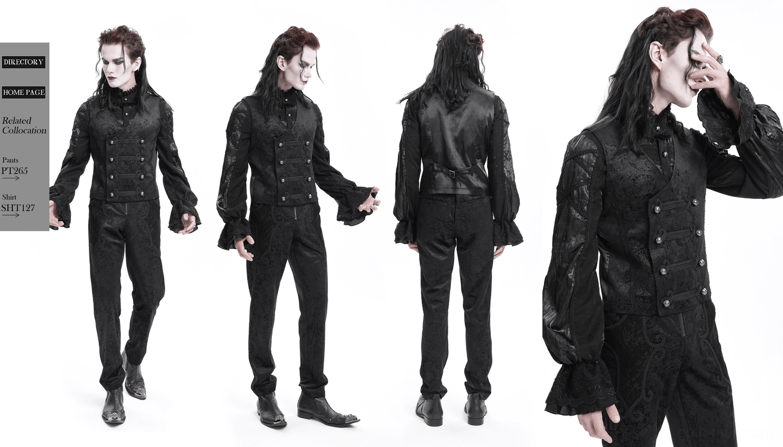 Black gothic waistcoat styling shot demonstrating slim fit and layering versatility with accessories