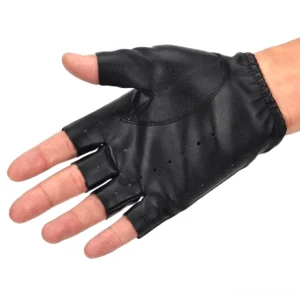 Half-finger gothic gloves palm view with perforated holes and elastic wrist