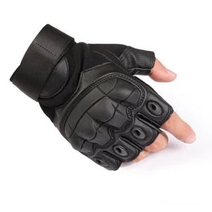 Black half-finger tactical combat gloves with vented knuckle protection and adjustable wrist closure for gothic tactical style