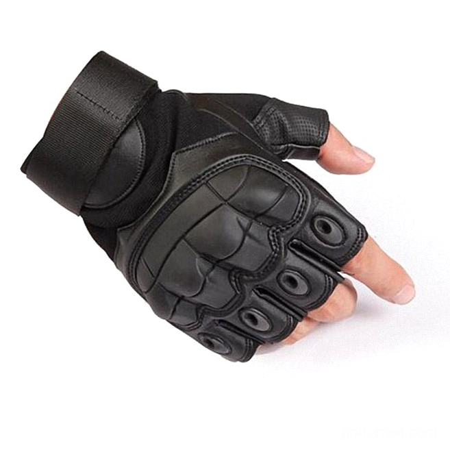 Black half-finger tactical combat gloves with vented knuckle protection and adjustable wrist closure for gothic tactical style