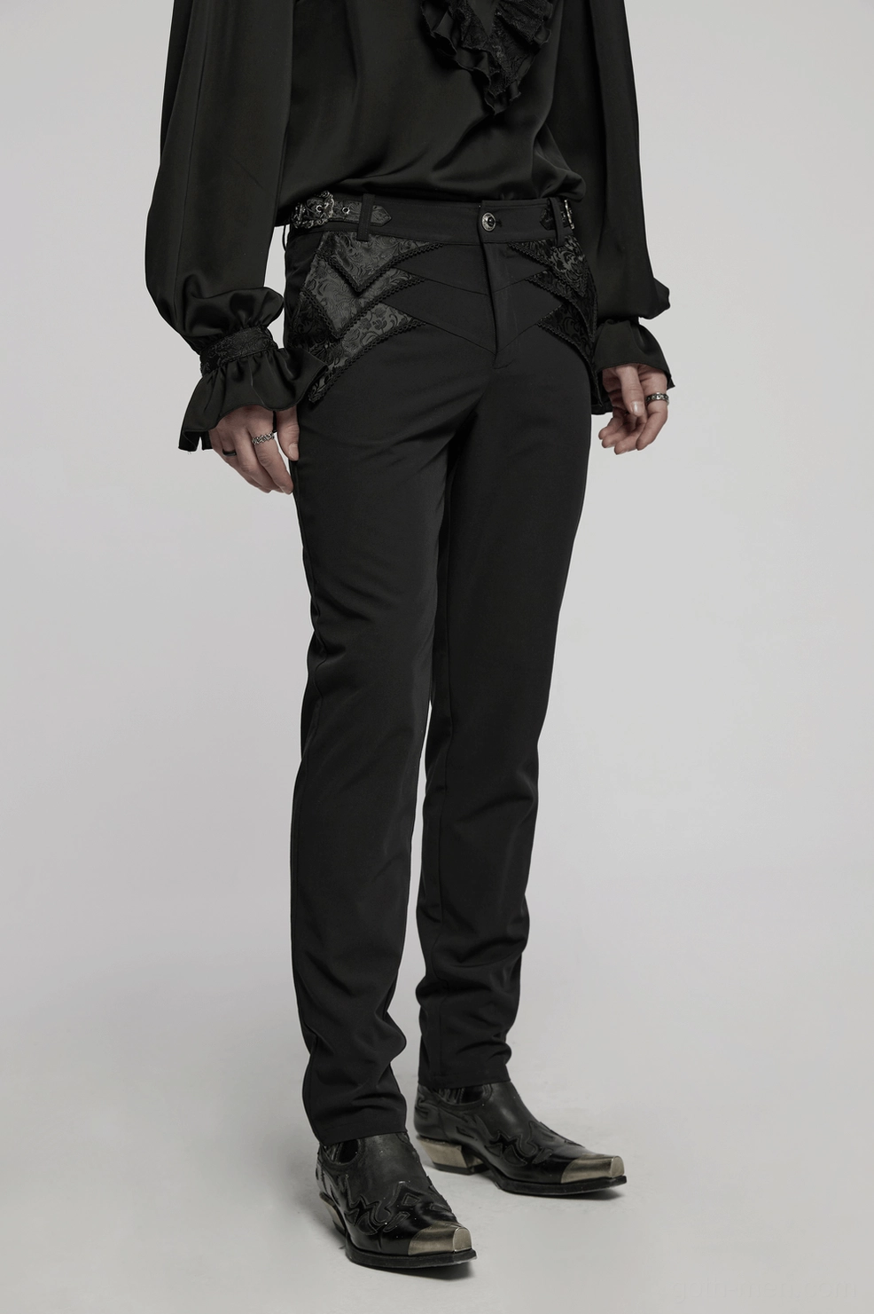 Black jacquard gothic trousers care and maintenance instructions for lace details and fitted silhouette preservation