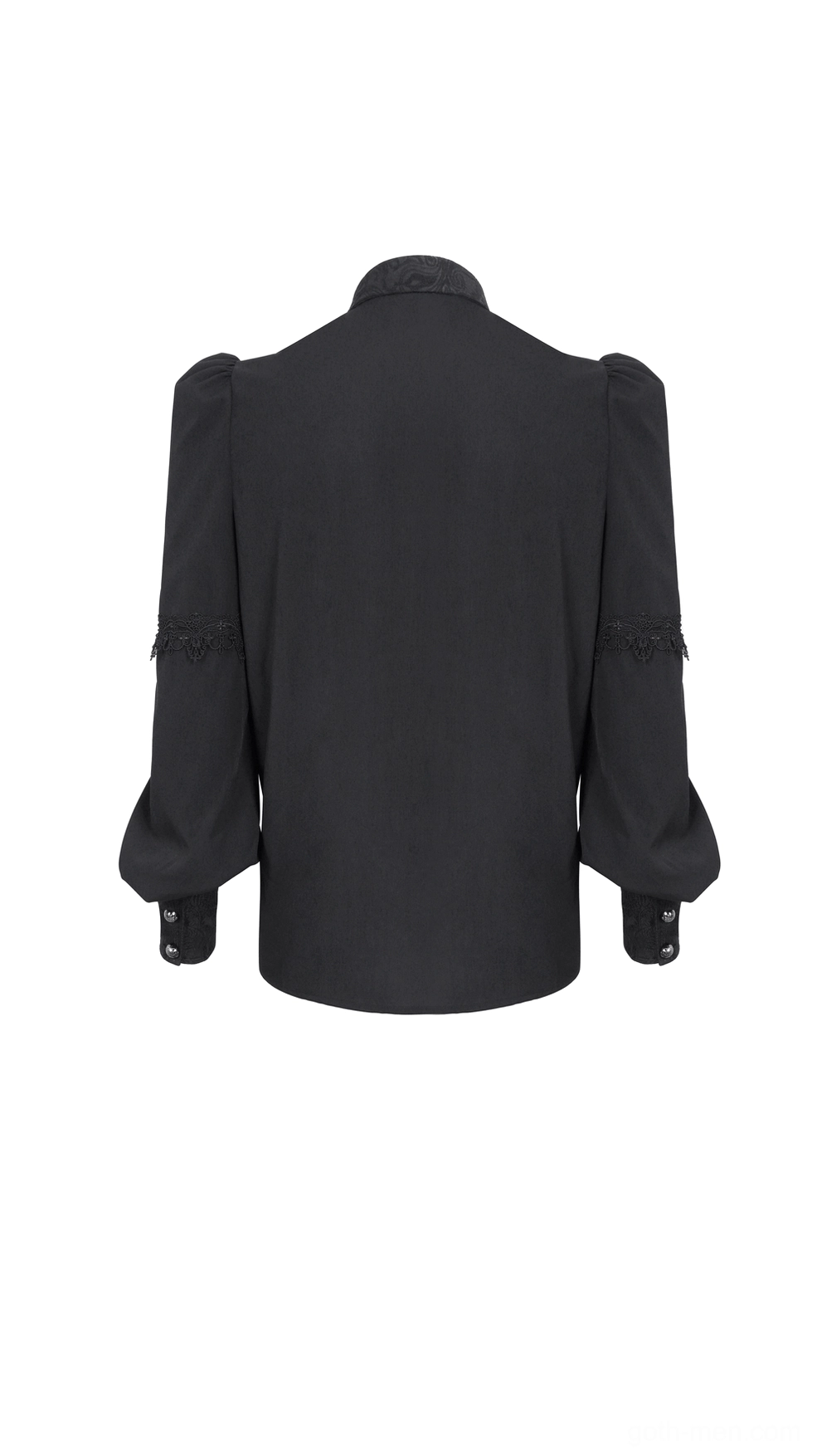 Black gothic shirt back flat lay displaying solid rear panel with puffed shoulder design