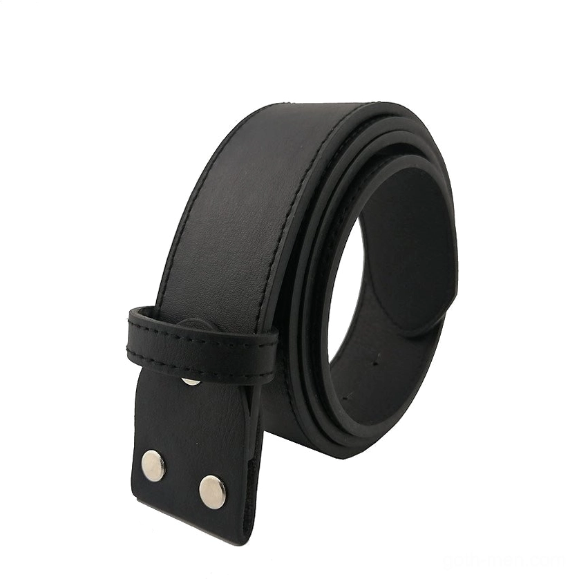 Black PU leather gothic belt strap with matte texture flat lay view