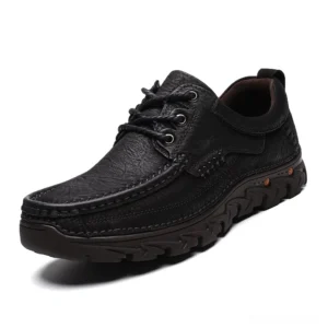 Men's black genuine leather gothic lace-up oxford shoes three-quarter front view