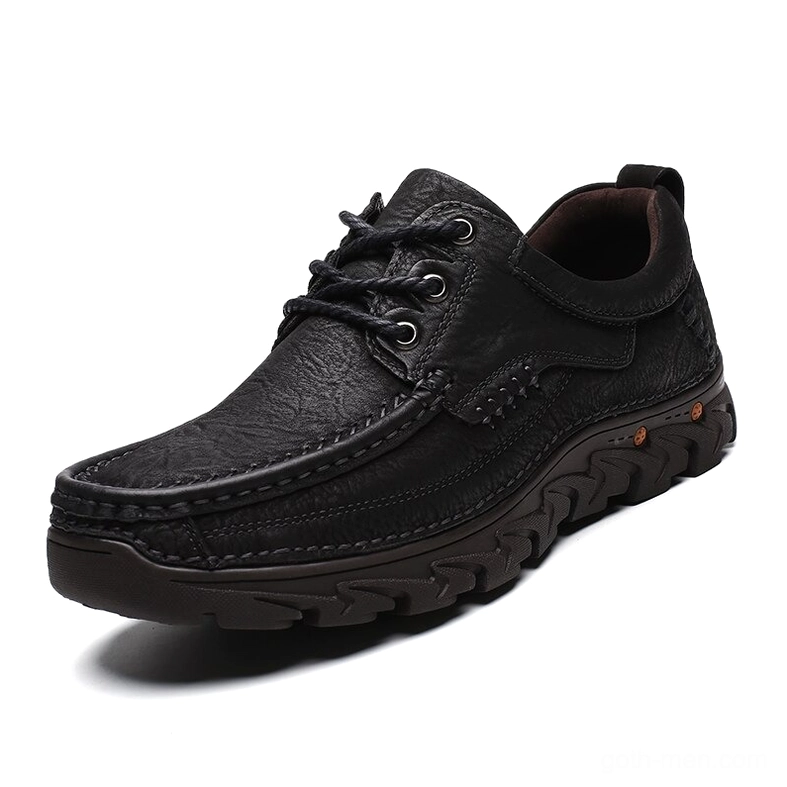 Men's black genuine leather gothic lace-up oxford shoes three-quarter front view