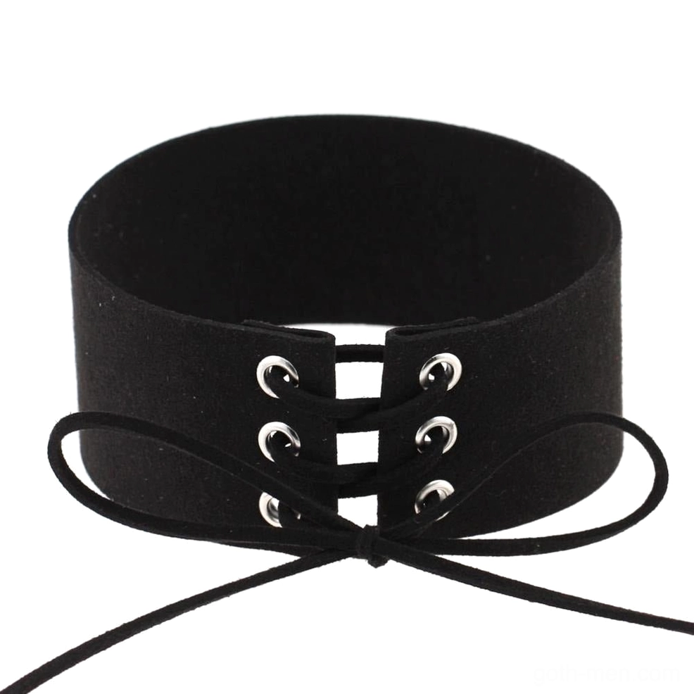 Black matte suede velvet gothic choker with metal grommet lace-up construction