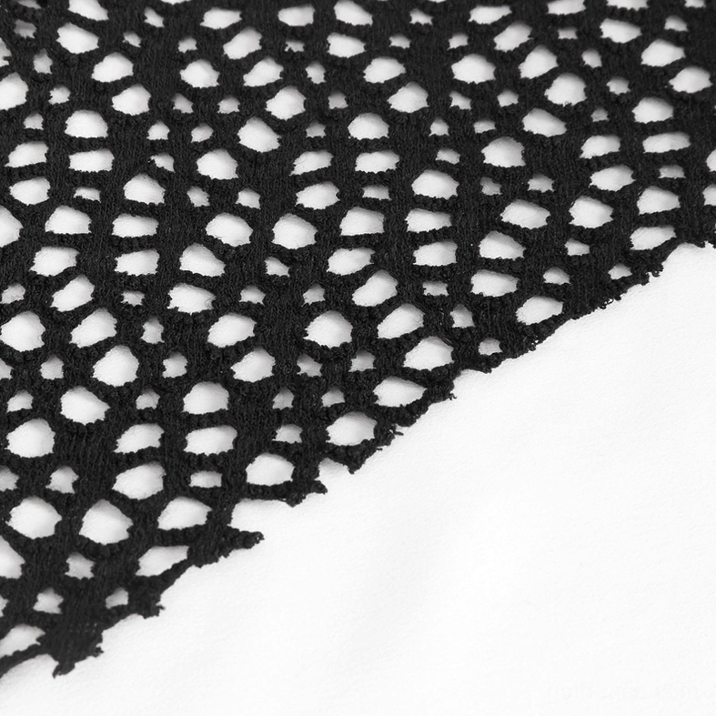 Close-up texture shot of black honeycomb hollow mesh fabric showing porous knitted weave detail