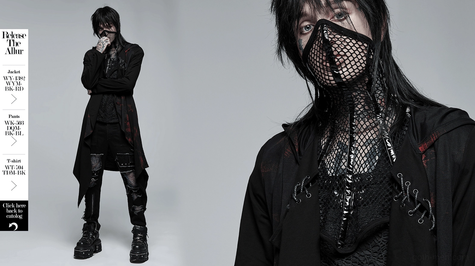 Black mesh gothic face mask collar shoulder pad construction showcasing quality materials and precise finishing details