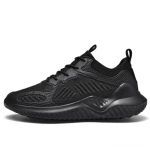 Black mesh gothic sneaker side frontal view studio shot - minimalist alternative footwear