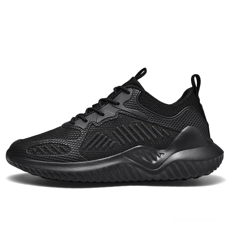 Black mesh gothic sneaker side frontal view studio shot - minimalist alternative footwear