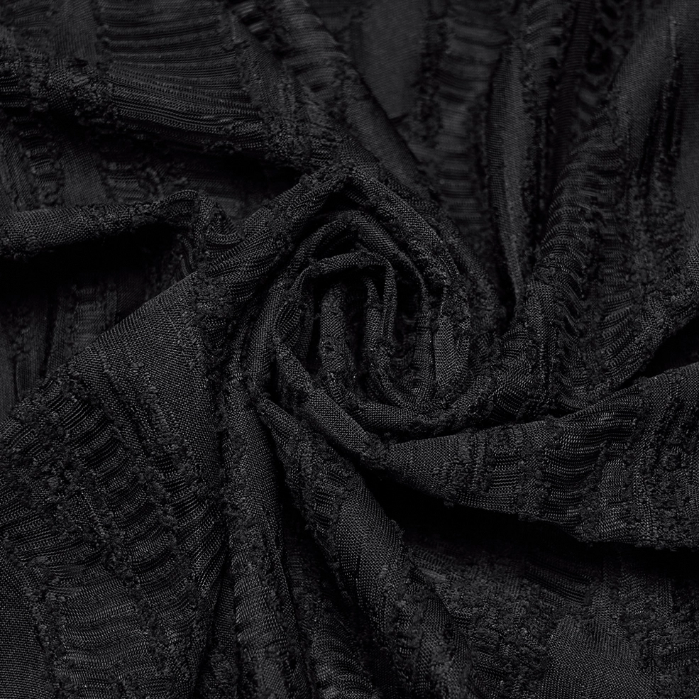 Black mesh gothic T-shirt product shot showing overall construction, lacing details, and multi-layered fabric composition