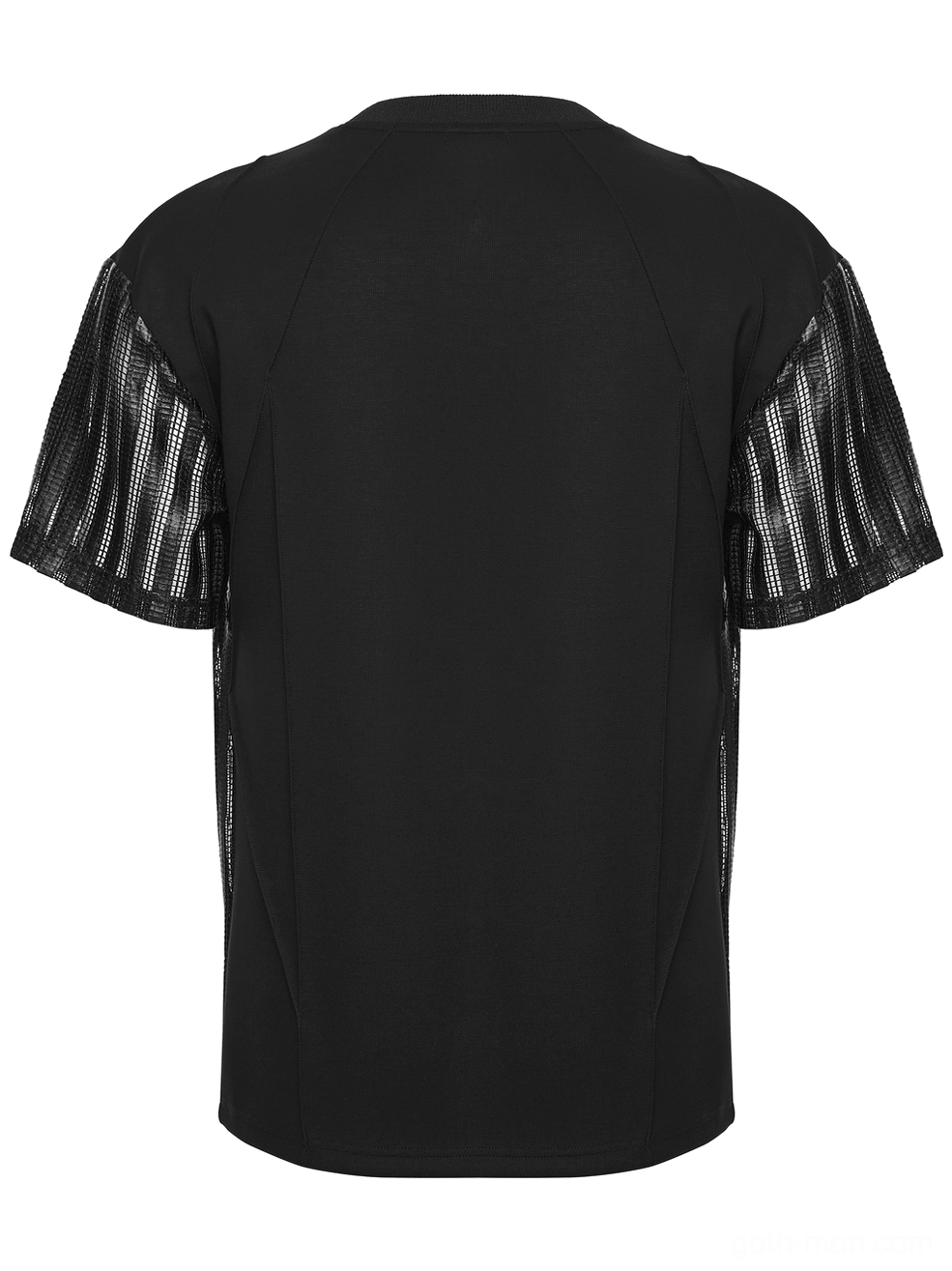 Black mesh tactical gothic t-shirt back flat lay displaying solid black rear panel and short mesh sleeves