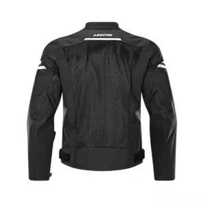 Black gothic mesh motorcycle jacket rear view showing back mesh ventilation and adjustable waist straps