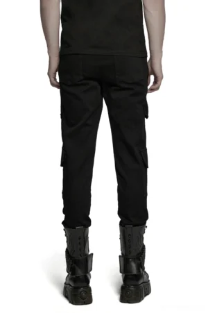 Black punk cargo pants rear view tapered leg cyberpunk design