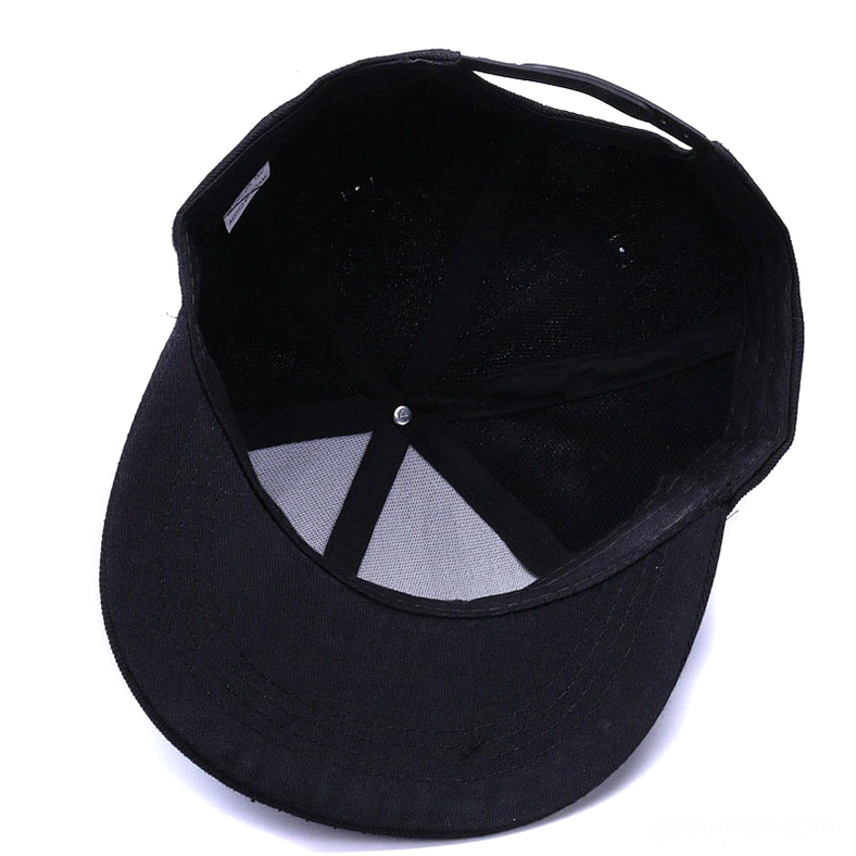 Black pyramid studded snapback cap back view revealing strap adjustment mechanism