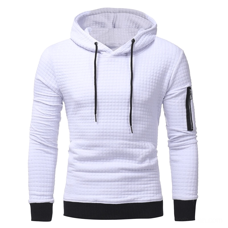 Black quilted hooded sweatshirt men's texture close-up view