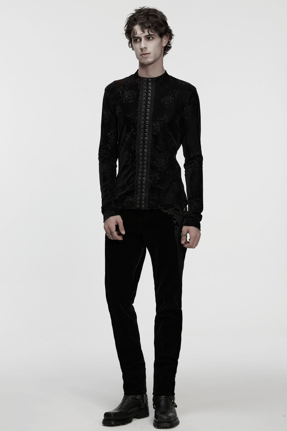 Black rose embossed velvet gothic top care and material composition - 92% polyester 8% elastane elastic velvet