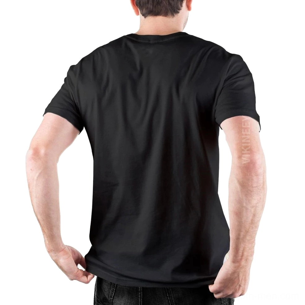 Men's black gothic t-shirt rear view showing plain back, full length display