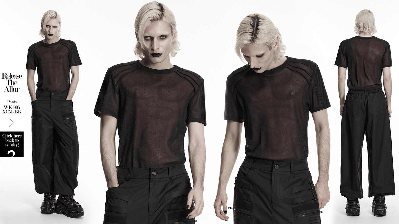Black sheer mesh gothic t-shirt additional view highlighting mesh transparency and design proportions