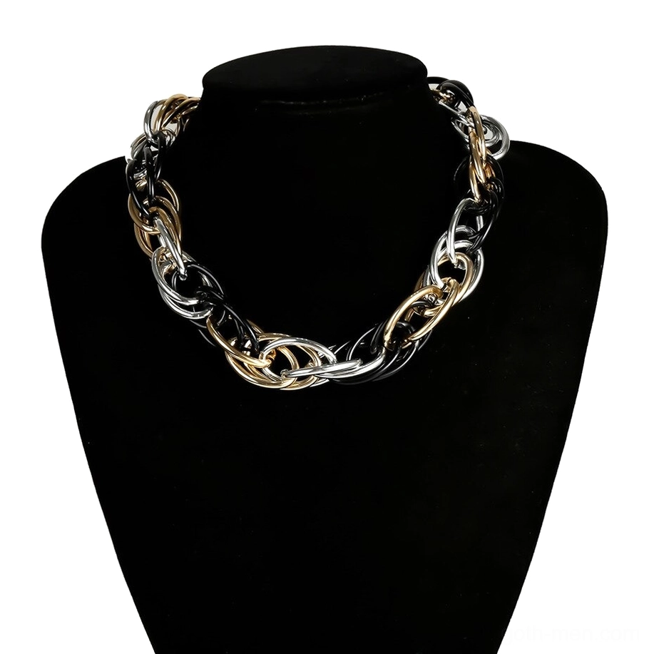 Black and silver mixed metal twisted chain necklace heavy curb links on display mannequin