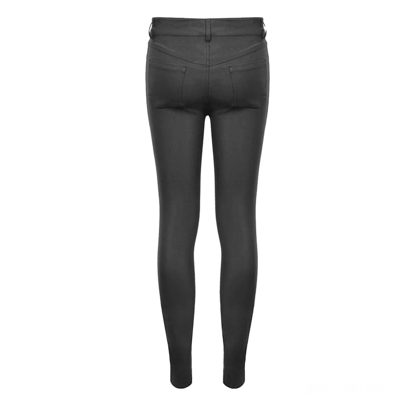 Black slim-fit cyberpunk pants rear flat lay showing tailored cut and pocket