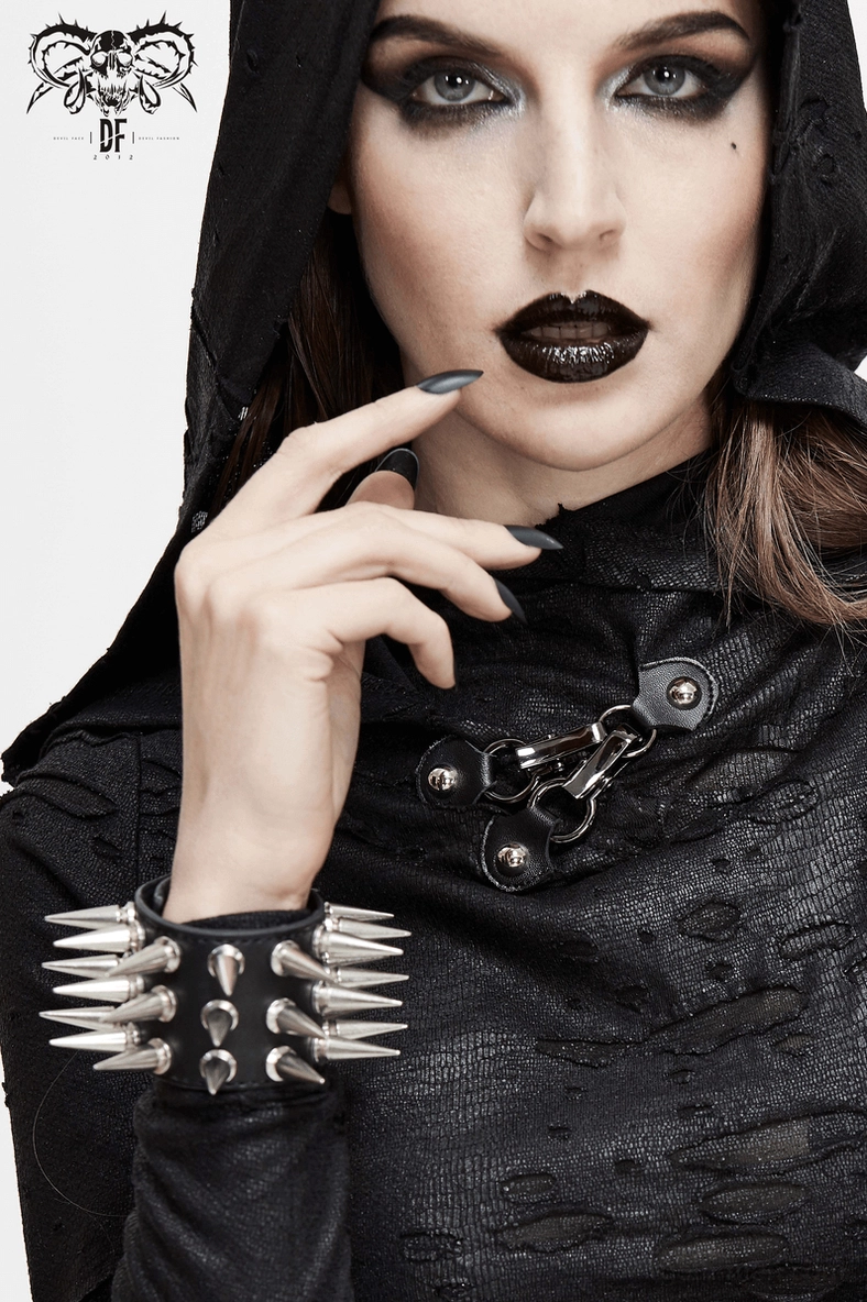 Black leather spiked bracelet gothic goth subculture aesthetic wrist accessory product shot