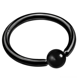 black surgical steel hinged segment clicker nose ring with polished finish and bead hinge closure