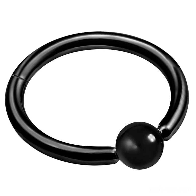 black surgical steel hinged segment clicker nose ring with polished finish and bead hinge closure
