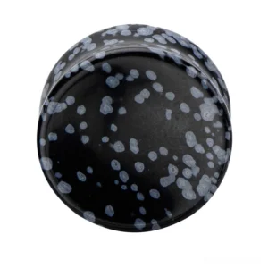 Black stone double-flared ear plugs flesh tunnels, available in multiple gauges for gothic body modification