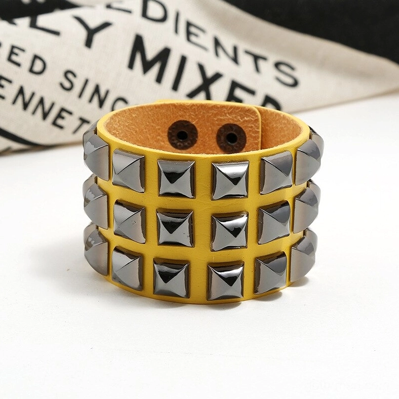 Black studded leather gothic cuff bracelet worn style - gothic fashion accessory