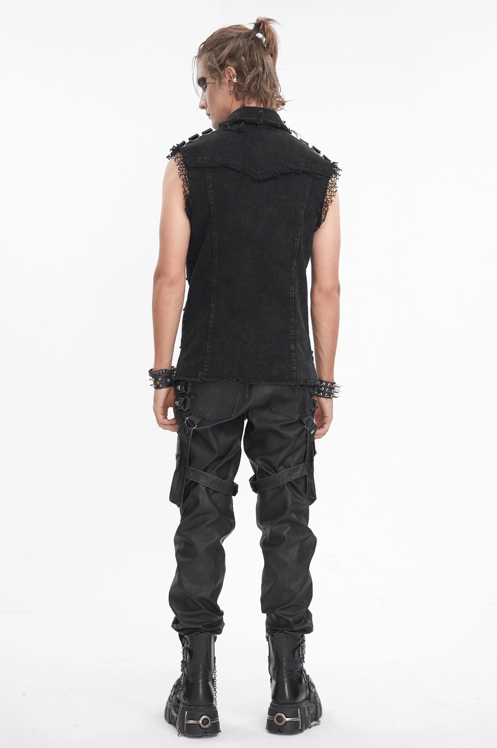 Black studded gothic punk vest for men - side and front combined view
